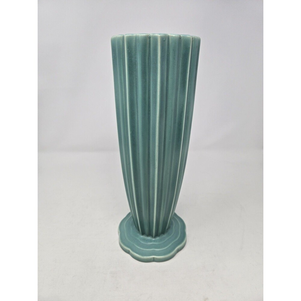 VINTAGE BESWICK ENGLAND POTTERY TALL REEDED VASE 1184 TURQUOISE MCM RARE 50s 60s